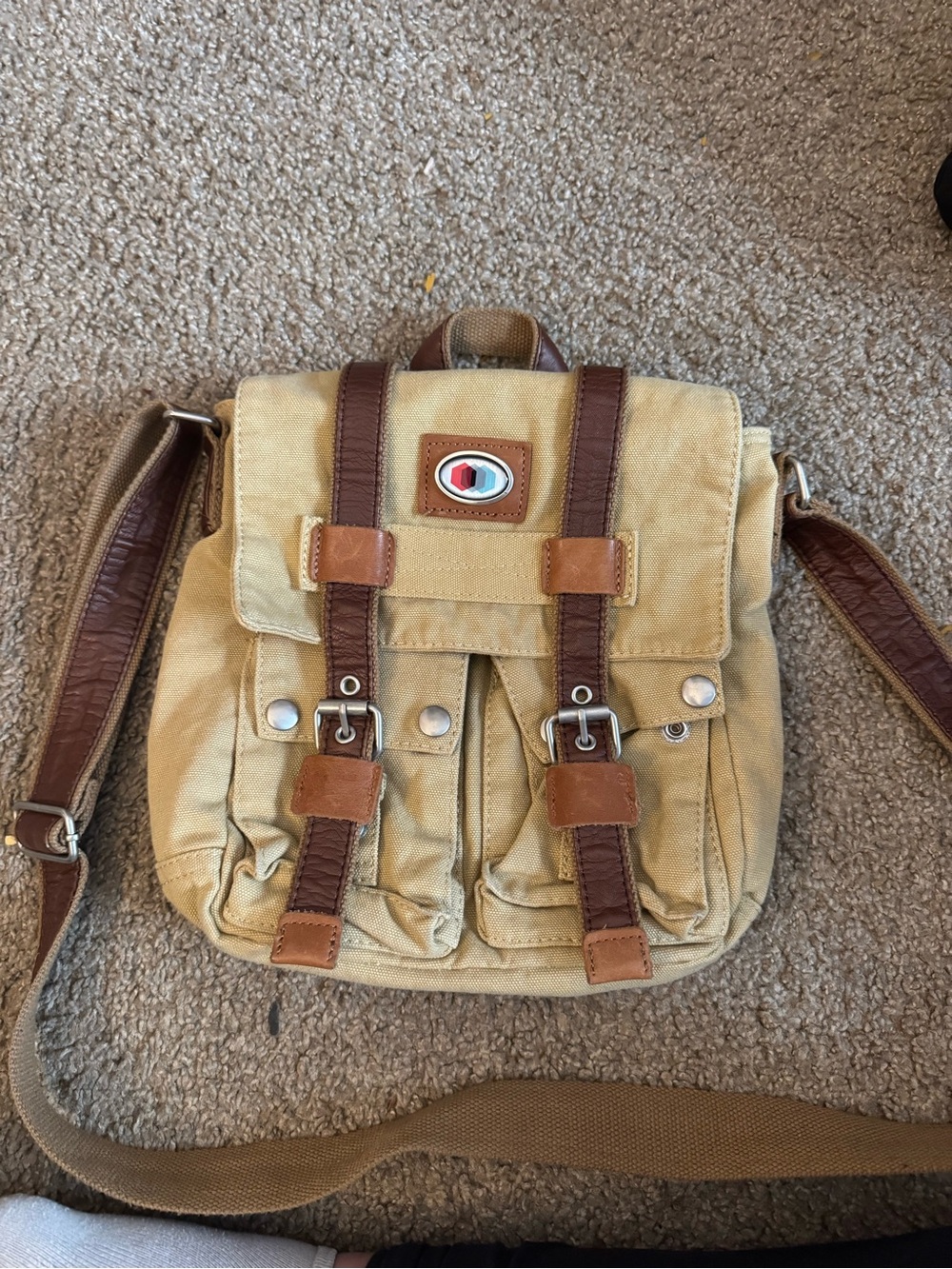 Casual Tan Canvas Satchel with Brown Trim